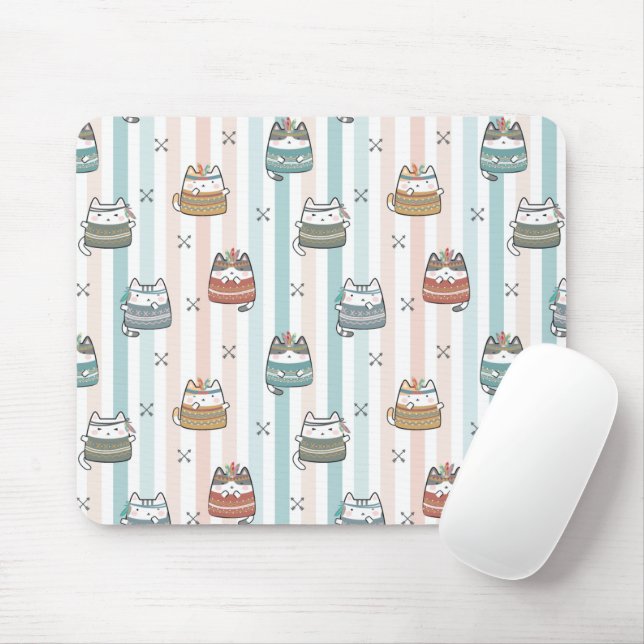  Boho Cats Tribal Pattern  Mouse Mat (With Mouse)