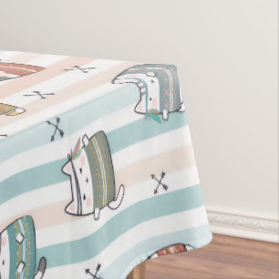 Boho Cats Tribal Pattern Tablecloth