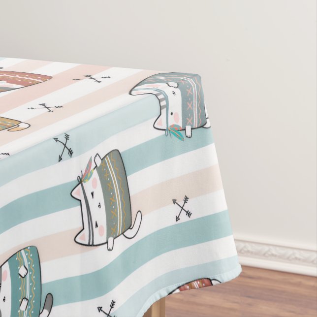  Boho Cats Tribal Pattern  Tablecloth (In Situ)