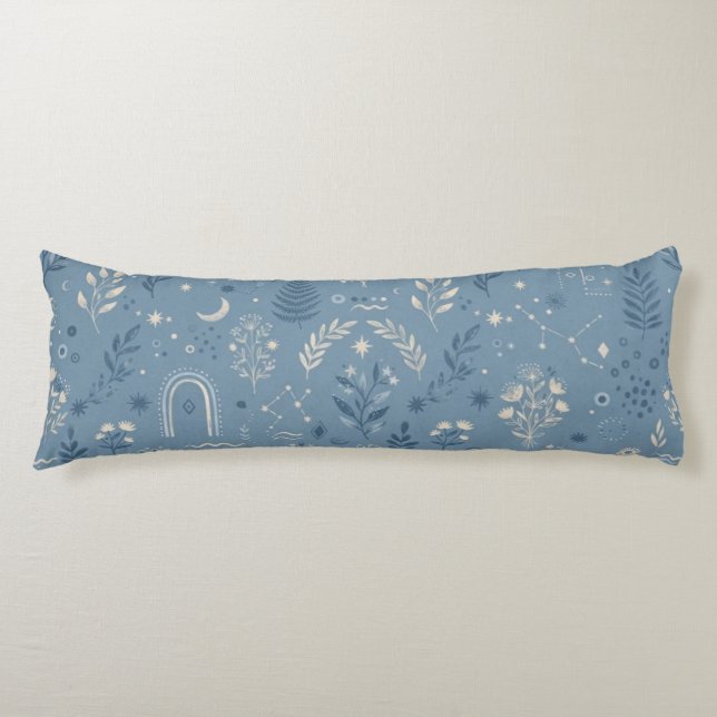 Boho Celestial Botanical Dusty Blue Bedding Body Cushion (Front)