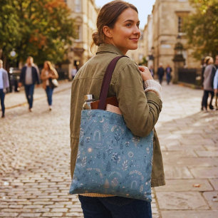 Boho Celestial Botanical Dusty Blue Canvas Accesso Tote Bag
