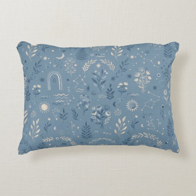 Boho Celestial Botanical Dusty Blue Cosy Decorative Cushion (Front)
