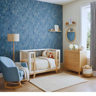 Boho Celestial Botanical Dusty Blue Pattern Wallpaper