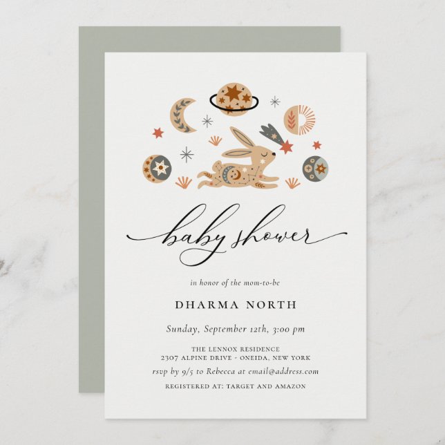 Boho Celestial Bunny Baby Shower Invitation (Front/Back)