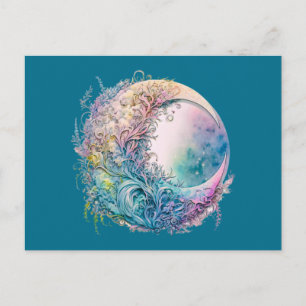 Boho Celestial Crescent Moon Green Halloween Holiday Postcard