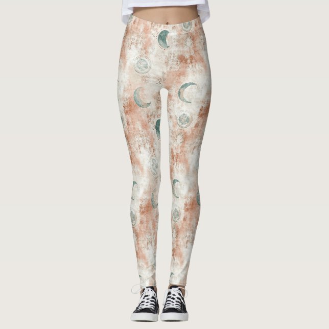 Boho Celestial Floral Moon Pattern (10) Leggings (Front)