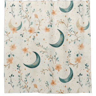 Boho Celestial Floral Moon Pattern (1) Shower Curtain