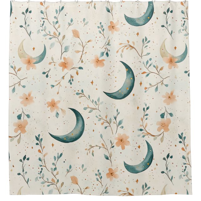 Boho Celestial Floral Moon Pattern (1) Shower Curtain (Front)