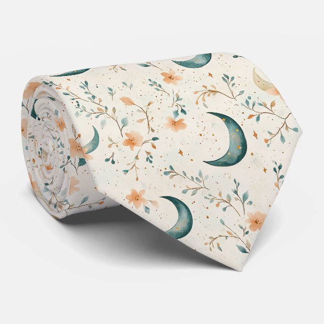 Boho Celestial Floral Moon Pattern (1) Tie (Rolled)