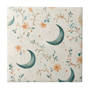 Boho Celestial Floral Moon Pattern (1) Tile