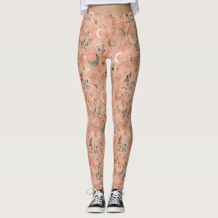 Boho Celestial Floral Moon Pattern (4) Leggings