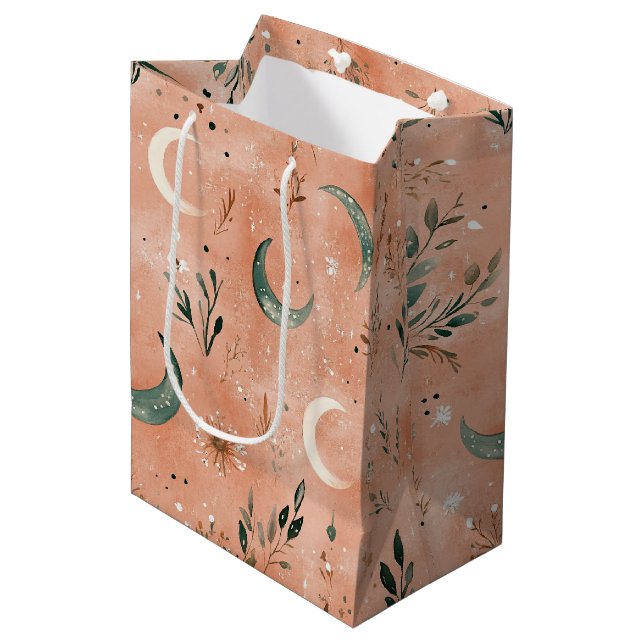 Boho Celestial Floral Moon Pattern (4) Medium Gift Bag (Front Angled)