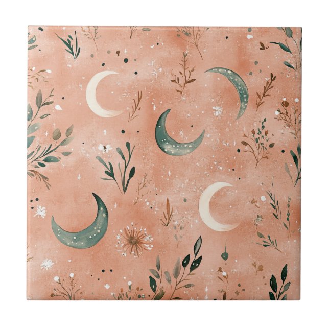 Boho Celestial Floral Moon Pattern (4) Tile (Front)