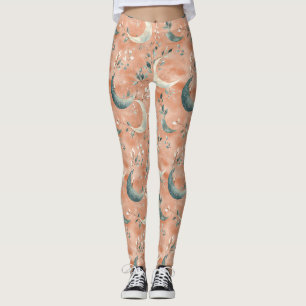 Boho Celestial Floral Moon Pattern (5) Leggings