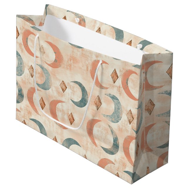 Boho Celestial Floral Moon Pattern (6) Large Gift Bag (Front Angled)