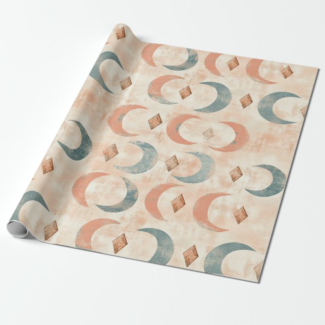 Boho Celestial Floral Moon Pattern (6) Wrapping Paper (Unrolled)