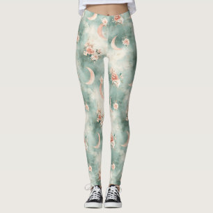 Boho Celestial Floral Moon Pattern (7) Leggings
