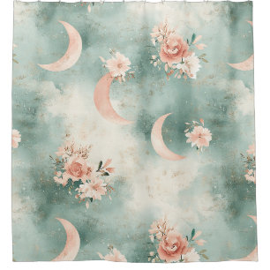 Boho Celestial Floral Moon Pattern (7) Shower Curtain