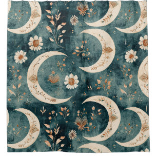 Boho Celestial Floral Moon Pattern (9) Shower Curtain