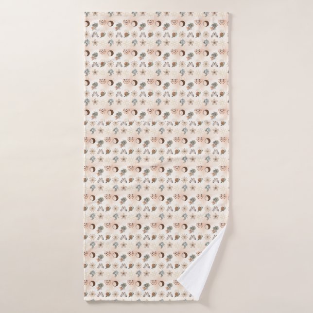 Boho Celestial Floral Pattern Bath Towel (Bath Towel)