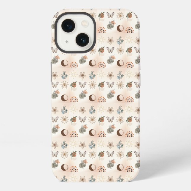 Boho Celestial Floral Pattern iPhone Case (Back)