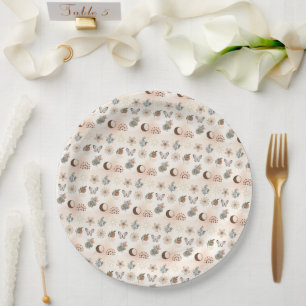 Boho Celestial Floral Pattern Paper Plate