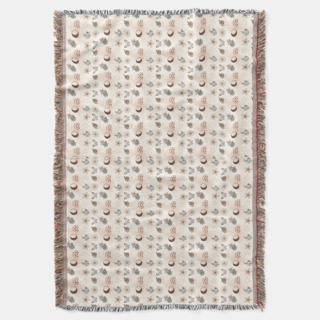 Boho Celestial Floral Pattern Throw Blanket (Front Vertical)