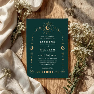 Boho Celestial Galaxy Moon Night QR Code Wedding Invitation