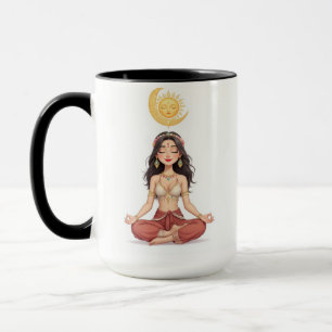 Boho Celestial Meditating Woman Ceramic Mug