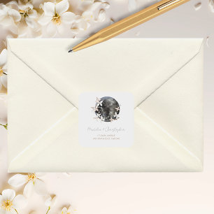 Boho Celestial Moon Floral Wedding Address Square Sticker