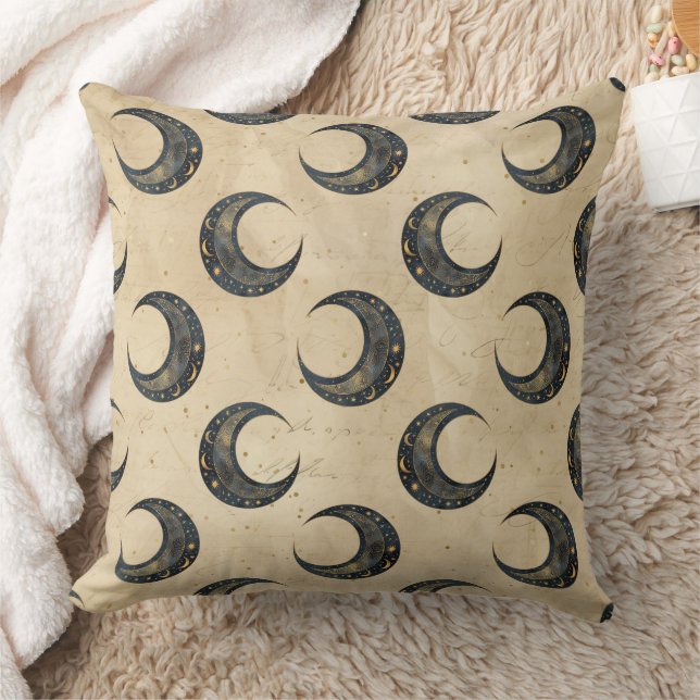 Boho Celestial Moon Gold Pattern Cushion (Blanket)