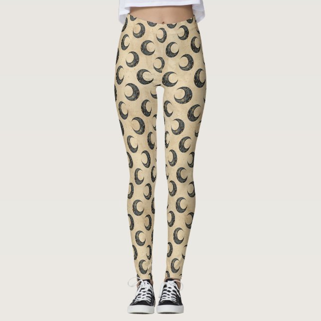 Boho Celestial Moon Gold Pattern Leggings (Front)