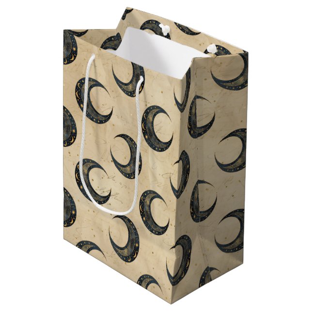 Boho Celestial Moon Gold Pattern Medium Gift Bag (Front Angled)