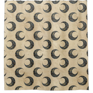 Boho Celestial Moon Gold Pattern Shower Curtain