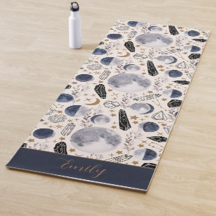 Boho Celestial Moon Phase Crystal Mystical Pattern Yoga Mat