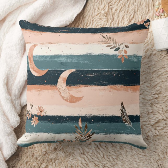 Boho Celestial Moon Stripe in Earth Tones Cushion (Blanket)