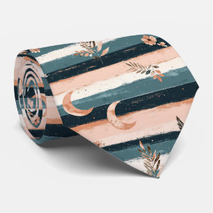 Boho Celestial Moon Stripe in Earth Tones Tie