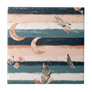 Boho Celestial Moon Stripe in Earth Tones Tile