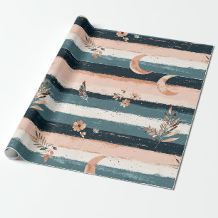 Boho Celestial Moon Stripe in Earth Tones Wrapping Paper