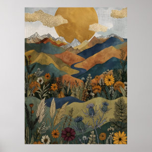 Boho Celestial Mountain Valley River Thistle Poster