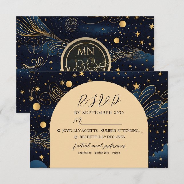 Boho Celestial Night Wedding RSVP Card (Front/Back)