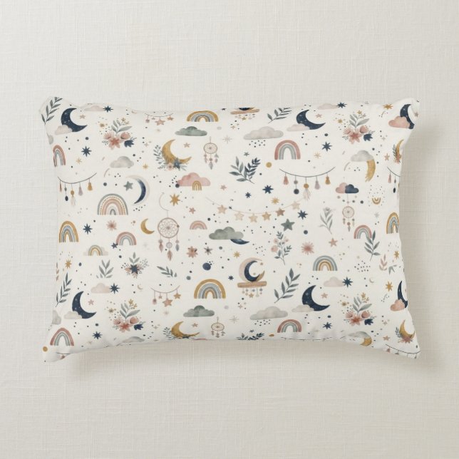 Boho Celestial Nursery  | Neutral Moon and Stars Decorative Cushion (Front)