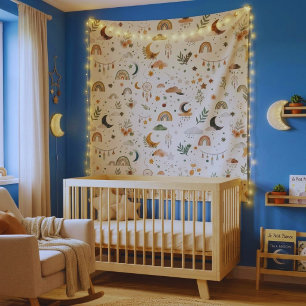 Boho Celestial Nursery Tapestry Neutral Moon Star