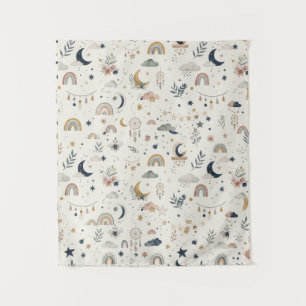 Boho Celestial Nursery Tapestry Neutral Moon Star