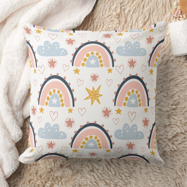 Boho Celestial Rainbows & Starbursts Pattern Cushion (Blanket)