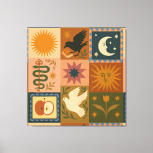 Boho Celestial   Retro Sun & Moon Canvas Print
