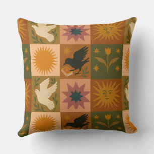 Boho Celestial Retro Sun & Moon Cushion