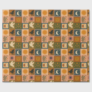 Boho Celestial Retro Sun & Moon Wrapping Paper