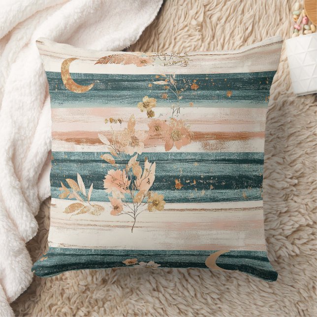 Boho Celestial Stripe in Teal for Free Spirits Cushion (Blanket)