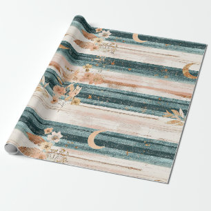 Boho Celestial Stripe in Teal for Free Spirits Wrapping Paper